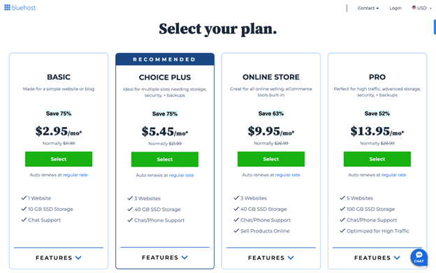 Bluehost Plan